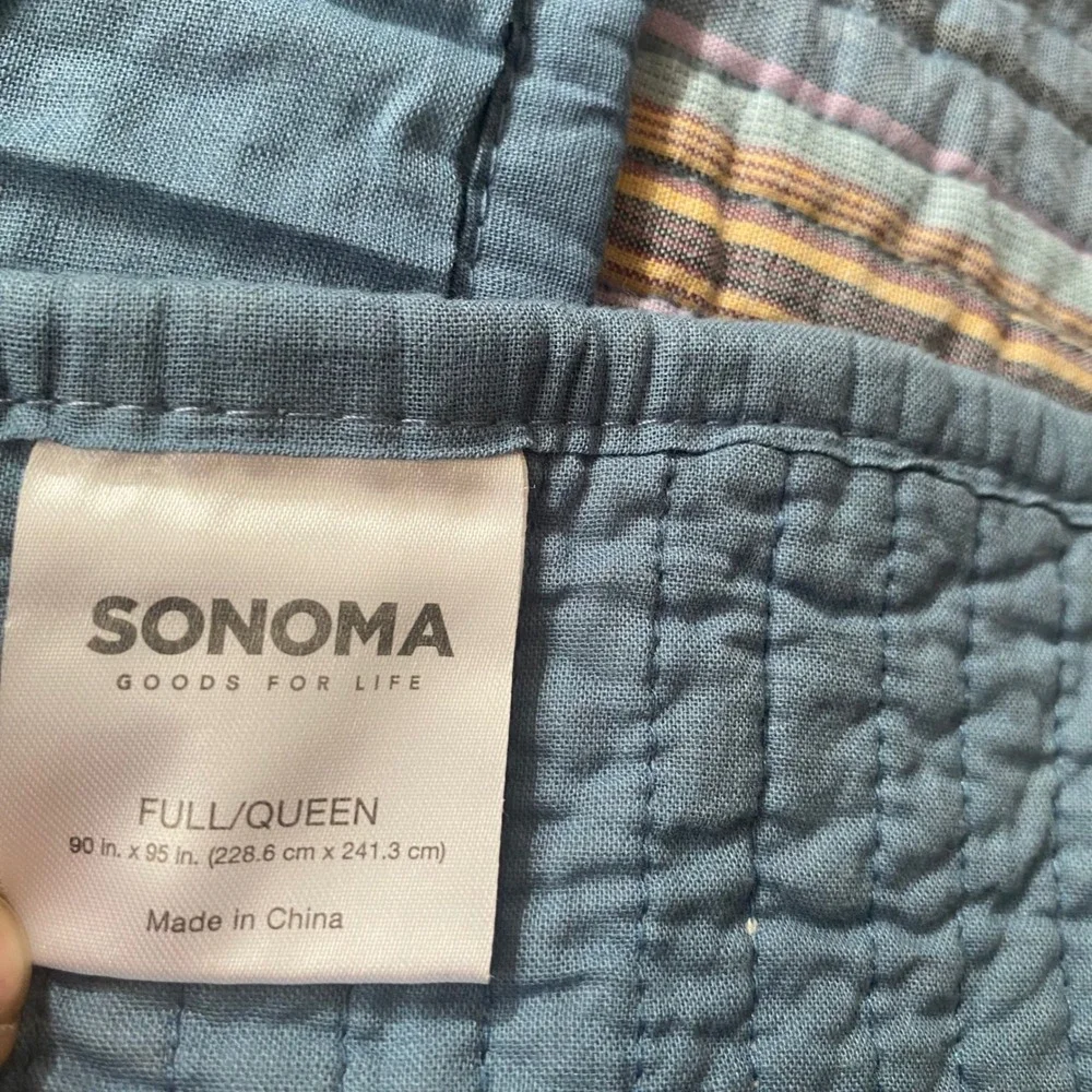 Sonoma Goods Striped Cotton Reversible Quilt Set Blue Orange Nautical Beach Boho